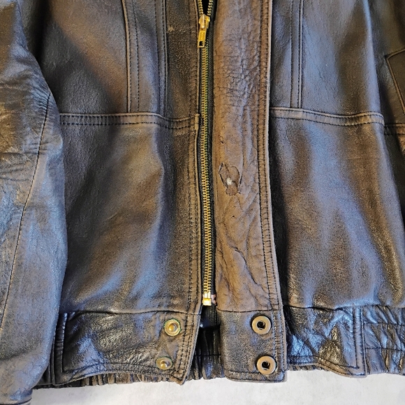 Pierre Cardin Vintage Leather Bomber Jacket Brown Full Zip Mens Size Large - Picture 9 of 16